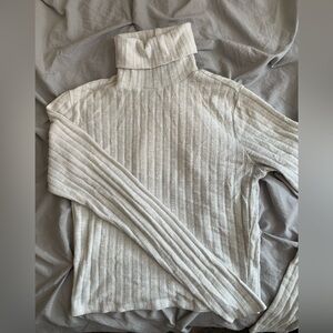 Garage White Turtle Neck Cropped Fitted Tight Sweater